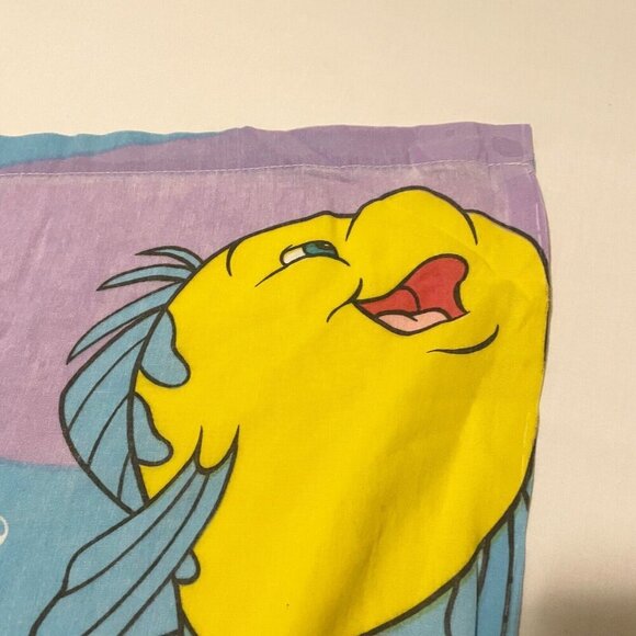 Vtg Disney The Little Mermaid Double Full Flat Sheet Ariel Flounder Sebastian - Picture 6 of 15